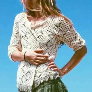 Anthropologie Edie Bohemian Short Sleeve Crochet Knitted Cardigan Size S
